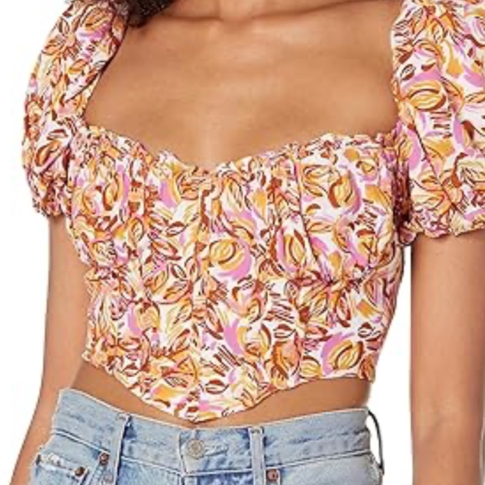 Astr Pink and Orange Floral Crop Top